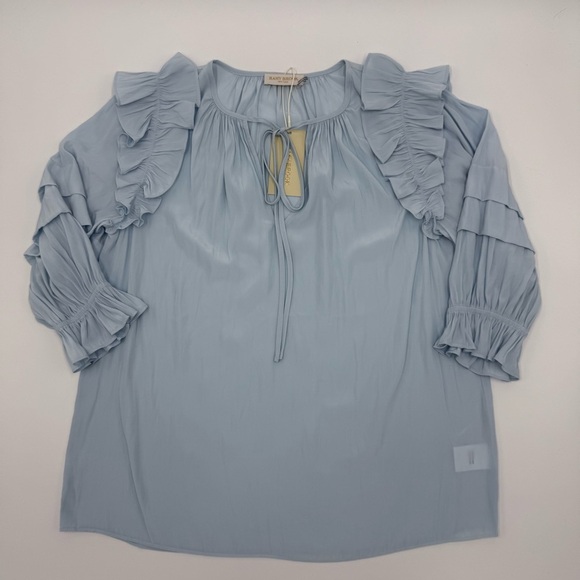 NWT Ramy Brook Women’s Samira Top Ruffled Crystal Blue Blouse Small Coquette - Picture 7 of 13